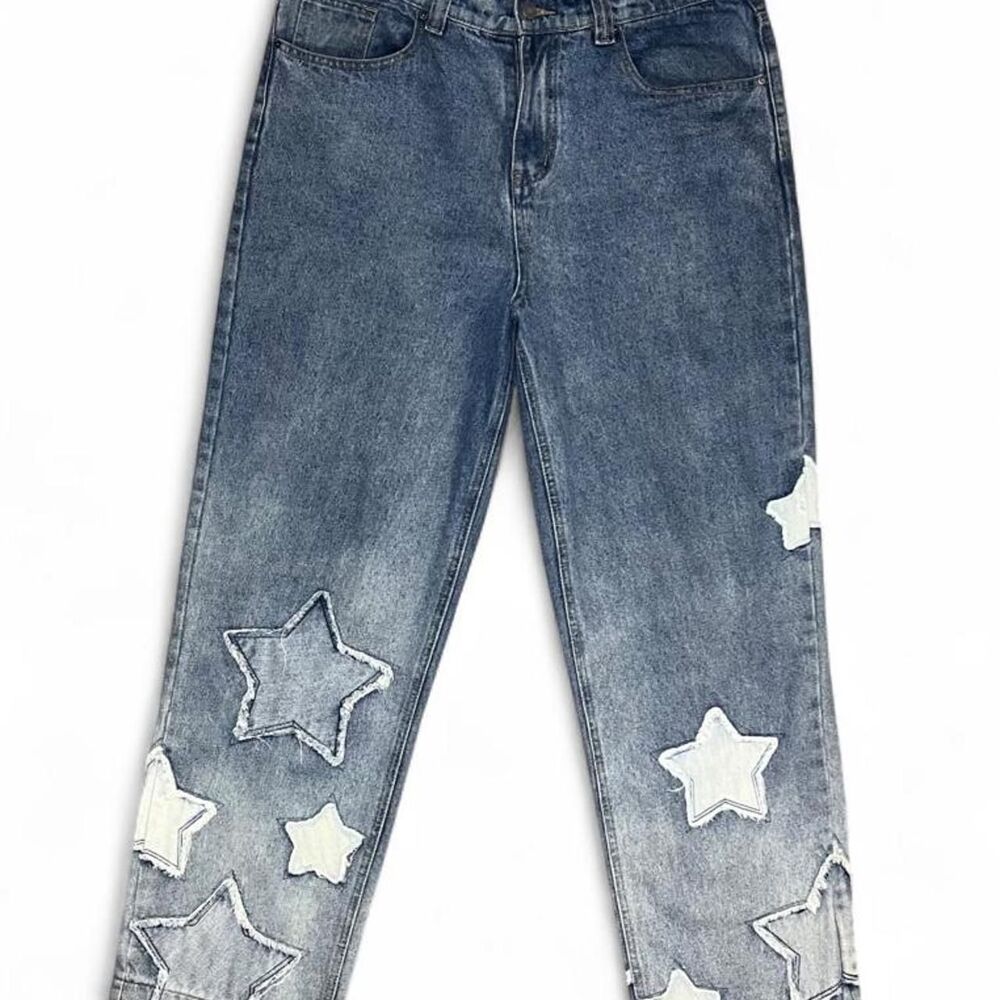 Jaded London Men's Blue Star Stitched 'Skate Fit' Jeans